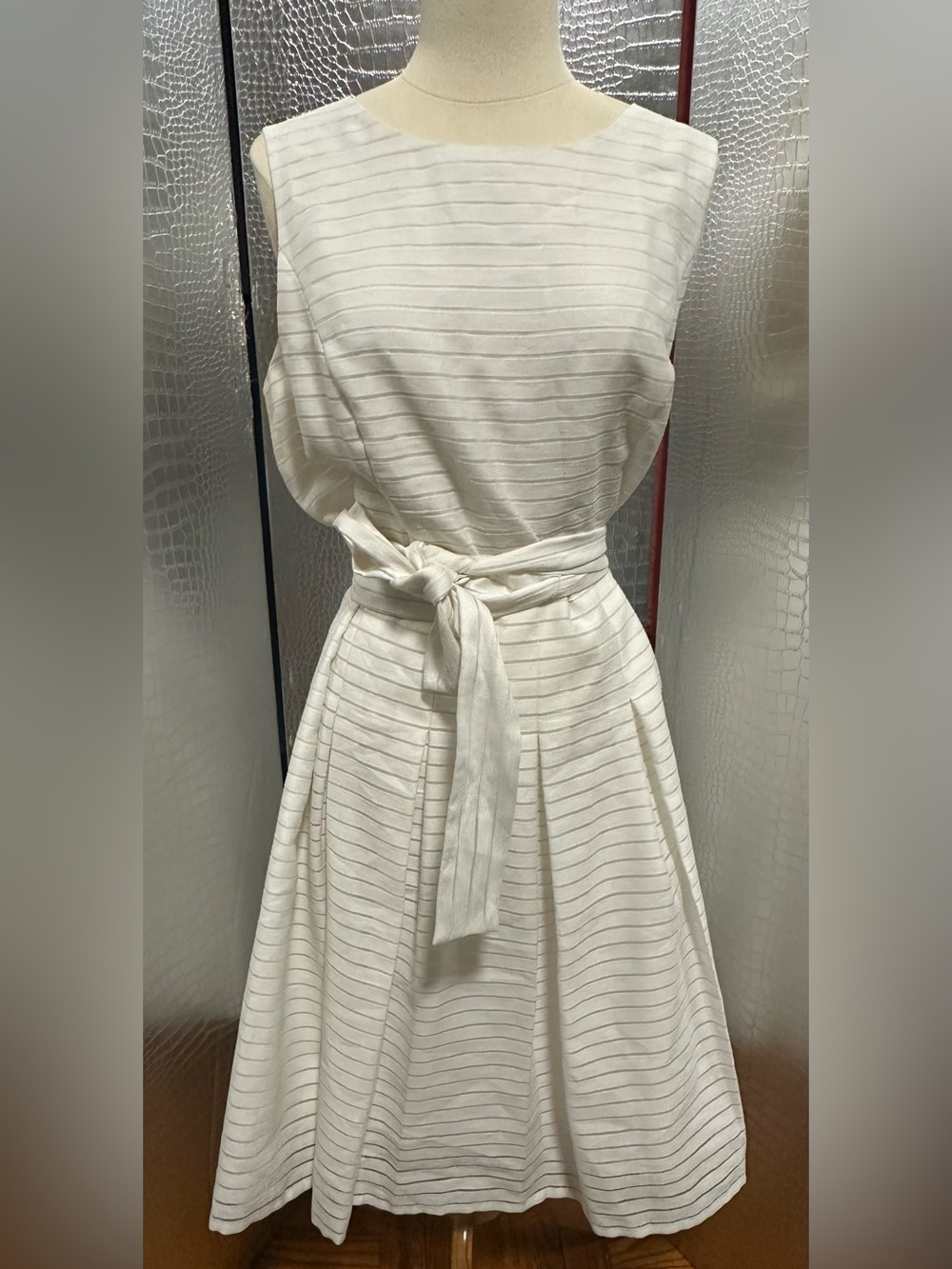 Tommy Hilfiger Cream Tie-Waist Midi Dress